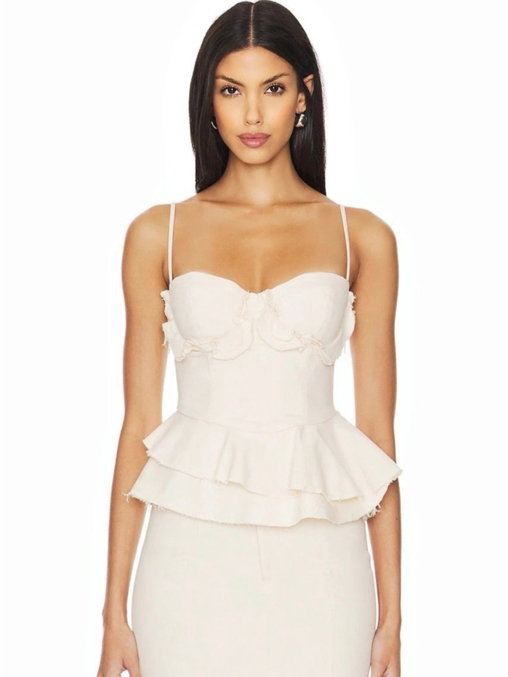 LPA Freya Top Ruffled Bustier Camisole Cream XS